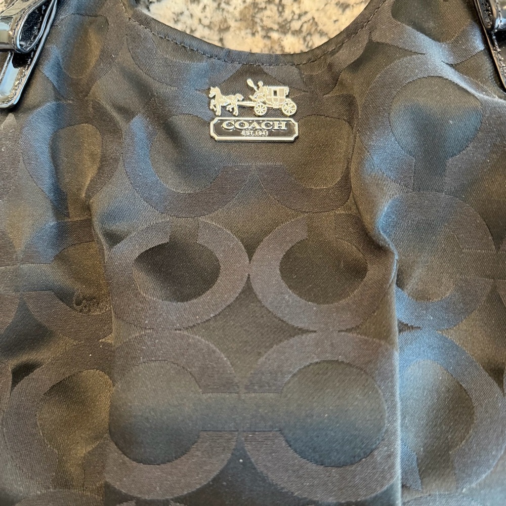 Coach Black Madison Op Art Sateen Maggie Shoulder Bag with Silver Accents - Picture 5 of 16